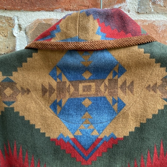 Vintage Jones New York Sport Aztec Western Print Open Front Coat Brushed Denim - Picture 13 of 16